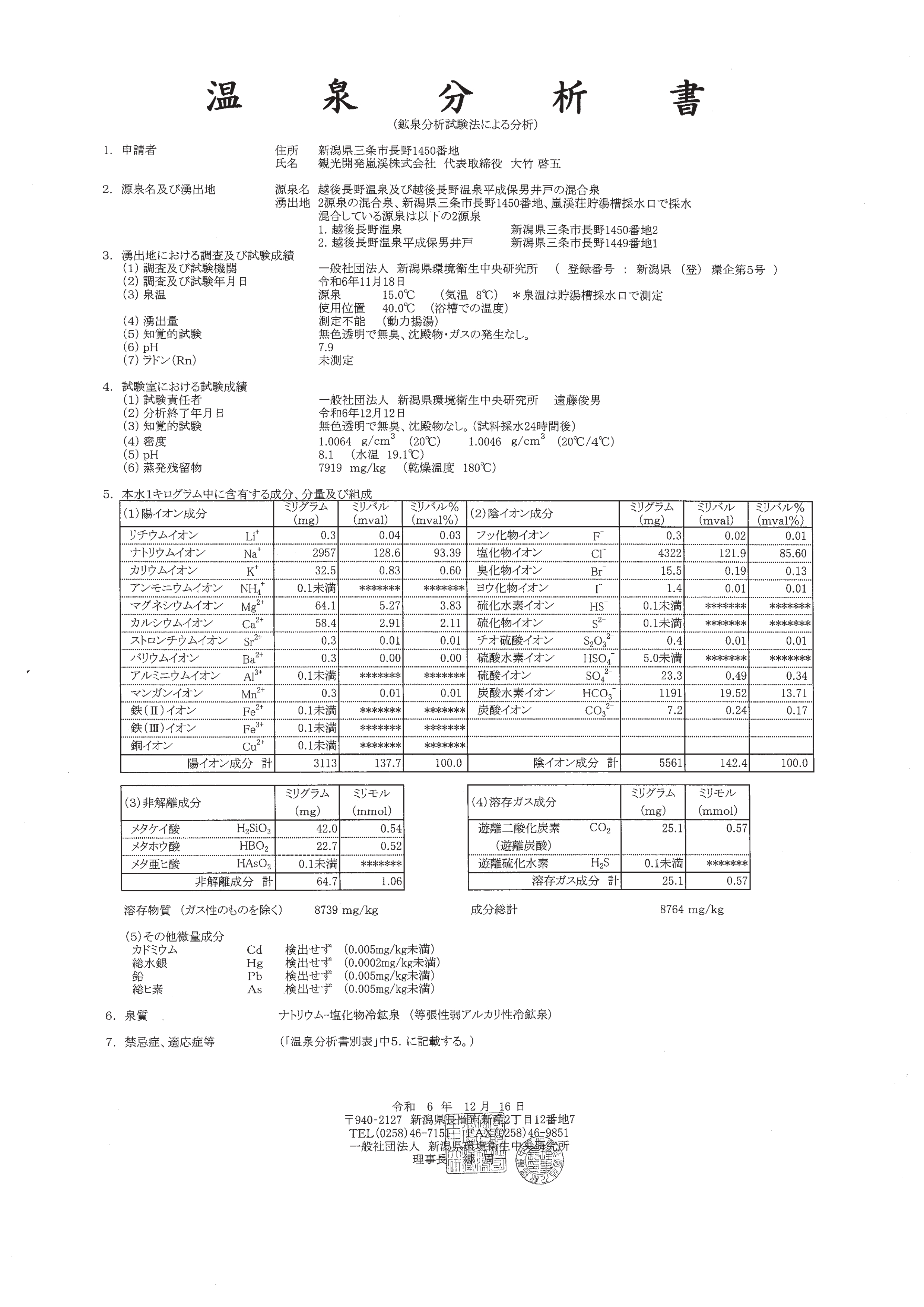 妙湶和樂 嵐渓荘の温泉分析書01