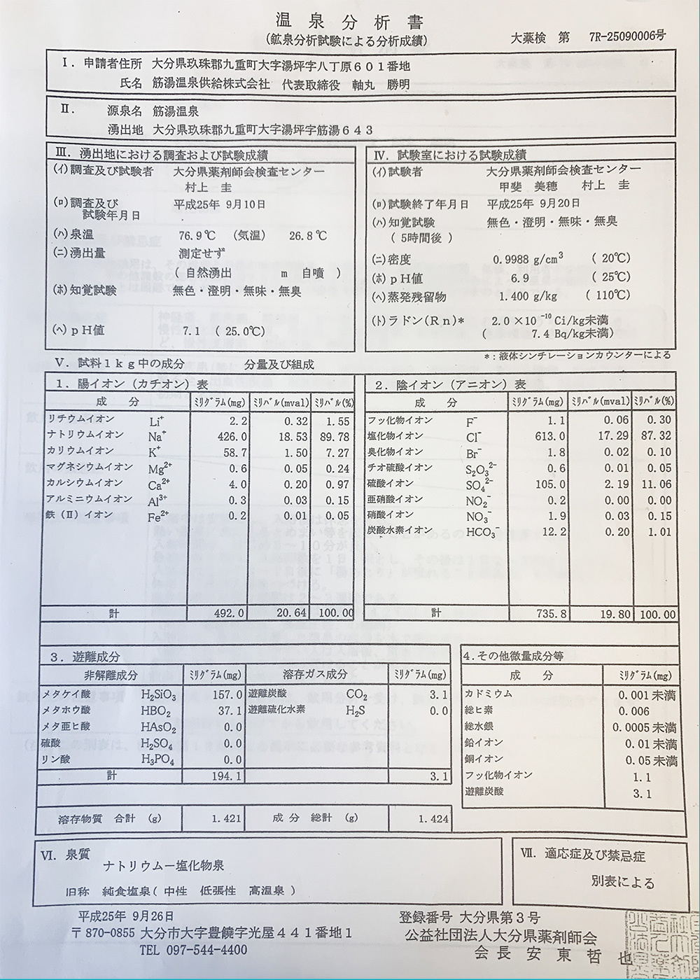 山あいの宿 喜安屋の温泉分析書01