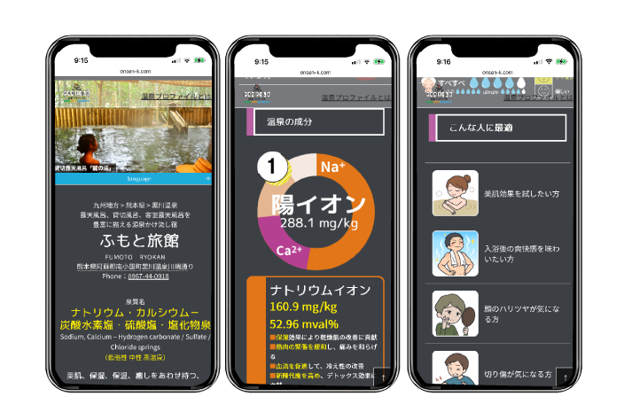 温泉プロファイルWEB（日本語）のスマホ画像イメージ